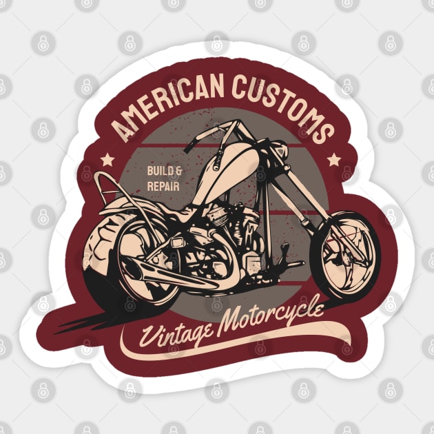 American Customs Vintage Motorcycle Design | Classic Biker Sticker by medabdallahh8